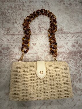 Target Cream Woven Shoulder Bag with Tortoiseshell Chain Strap